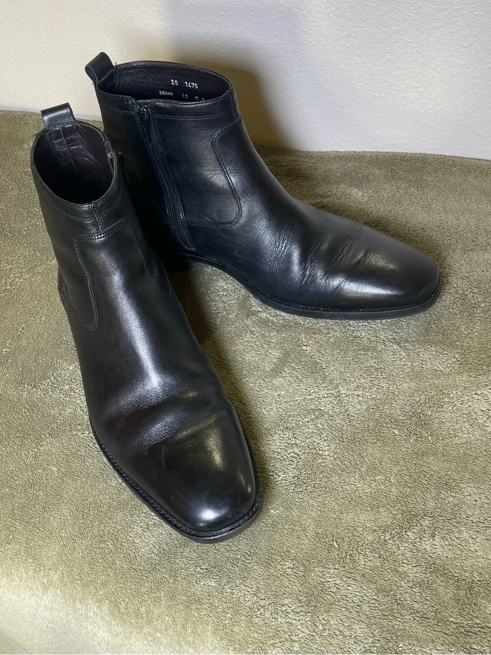 Johnston & Murphy Men's Black Leather Zip-Up Ankle Dress Boots - Size 10 M
